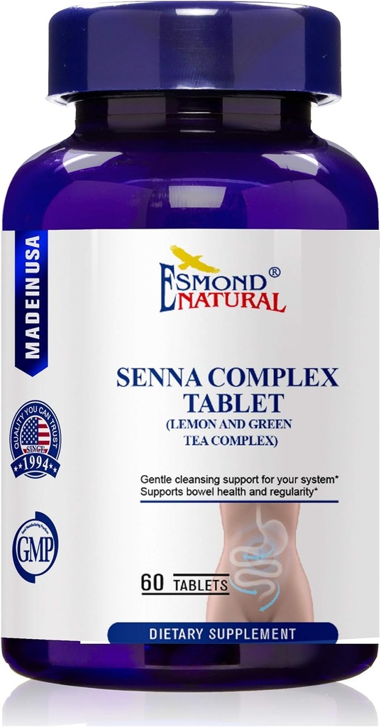 (3 Pack) Esmond Natural: Senna Komplek Tablet - Lemon & Green Tea (Bowel Health, Cleansing & Regularity), GMP, Natural Product Assn Sertifikalı, ABD'de Yapıldı - 620 mg, 180 Tablet