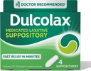 Dulcolax Διεγερτικό Laxative Medicated Suppositories, Πρόβλεψη & Αποτελεσματική ανακούφιση δυσκοιλιότητας, Bisacodyl 10 mg, 4 Count