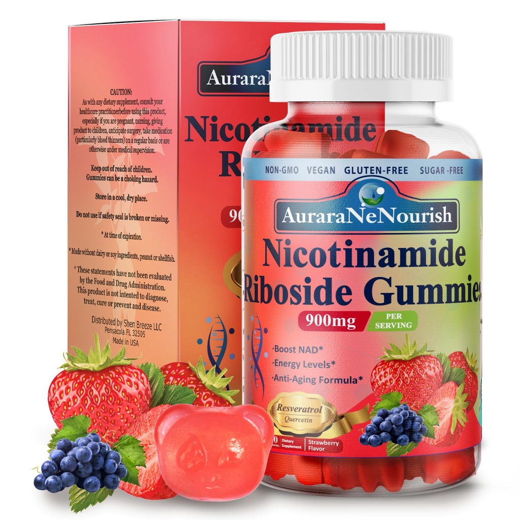 NAD Supplement Gummies Sugar-Free, NAD Nicotinamid Riboside Resveratrol 900 mg w. Quercetin, Collagen Biotin & Vitamin, High Potency NAD Resveratrol Supplements for Anti Aging, Energy, Focus