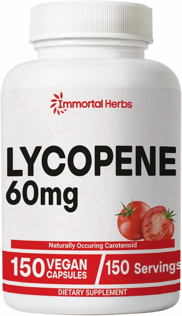 Lycopene Supplement for Men 60 mg, 150 Capsules, Natural Tomato Extract Toz Skin, Heart & Immune Support, 100% Veg Lycopene Kompleksi, Non-GMO ve Gluten Free Carotenoid Tamam