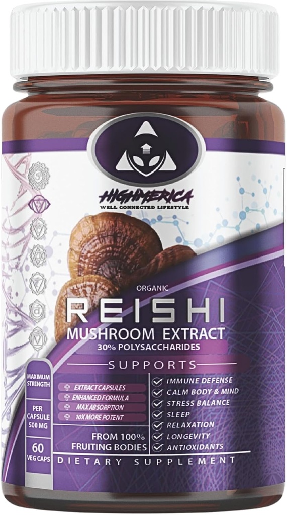 Organik Reishi Mushroom Supplement - Immune Support ve Stres Yardımı için 60 Capsules