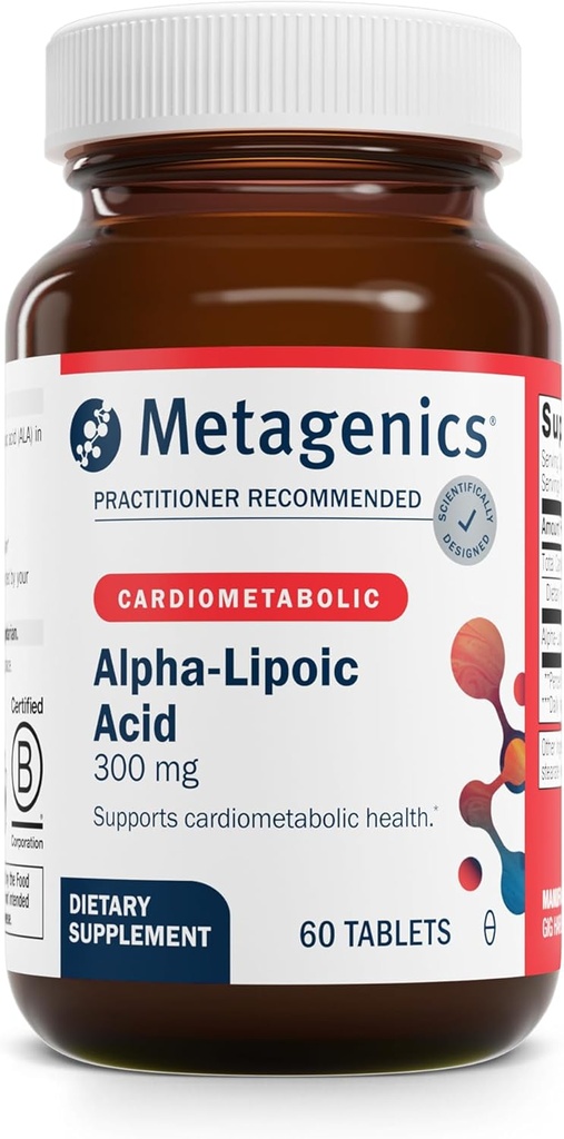 Metagenics Alpha-Lipoic Acid 300 mg - Metabolism & Antioksi Support Supplement for Tound, Brain & Heart Health* - Non-GMO, Gluten-Free, Vegan, Soy-Free - GMP sertifikalı Tesis - 60 Tablet