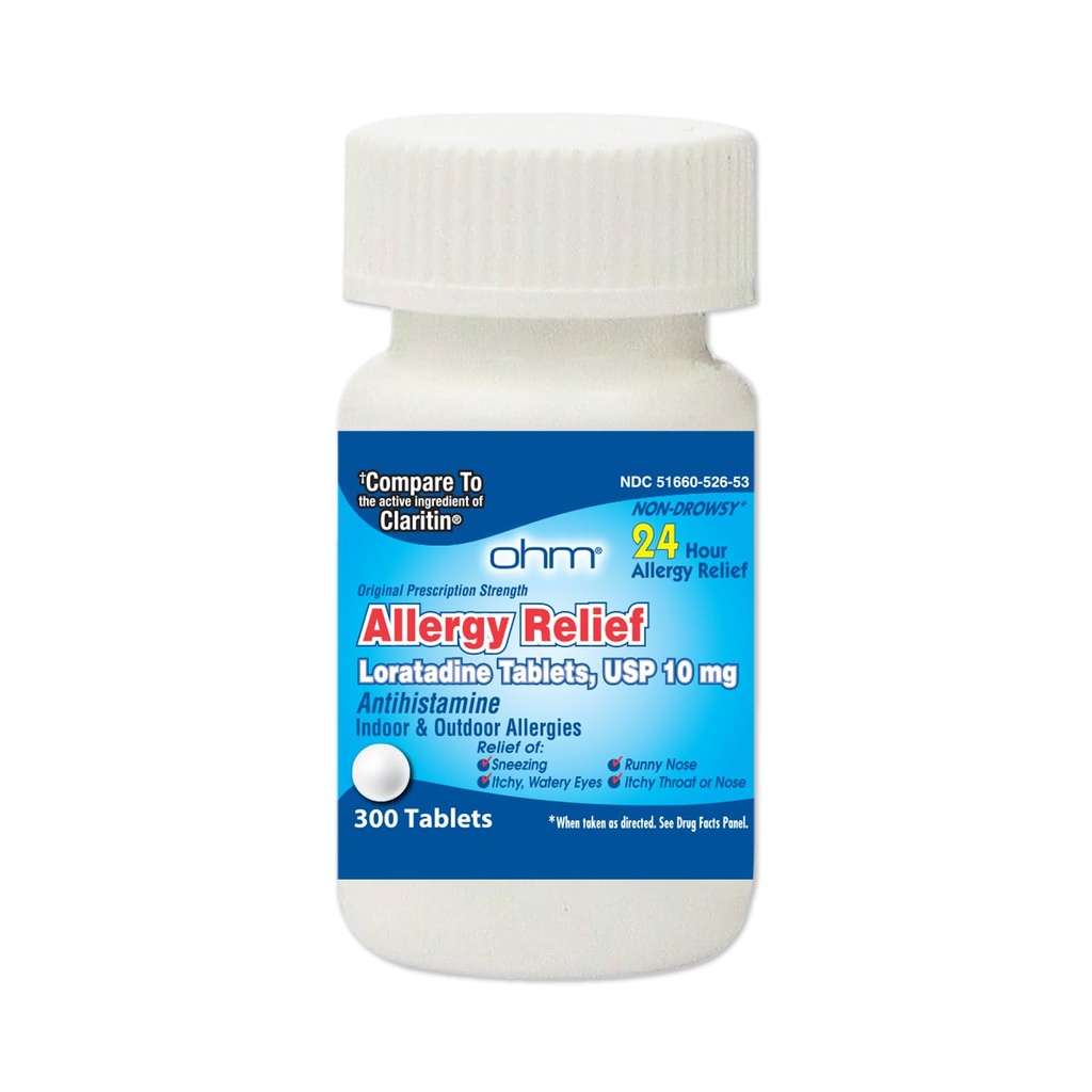 Ohm 24 Saat Loratadine Antioksi Tabletleri, 10 mg - 300 Kont | Non-Drowsy Alerji Pills, Tıp Orijinal Prescription Strenght