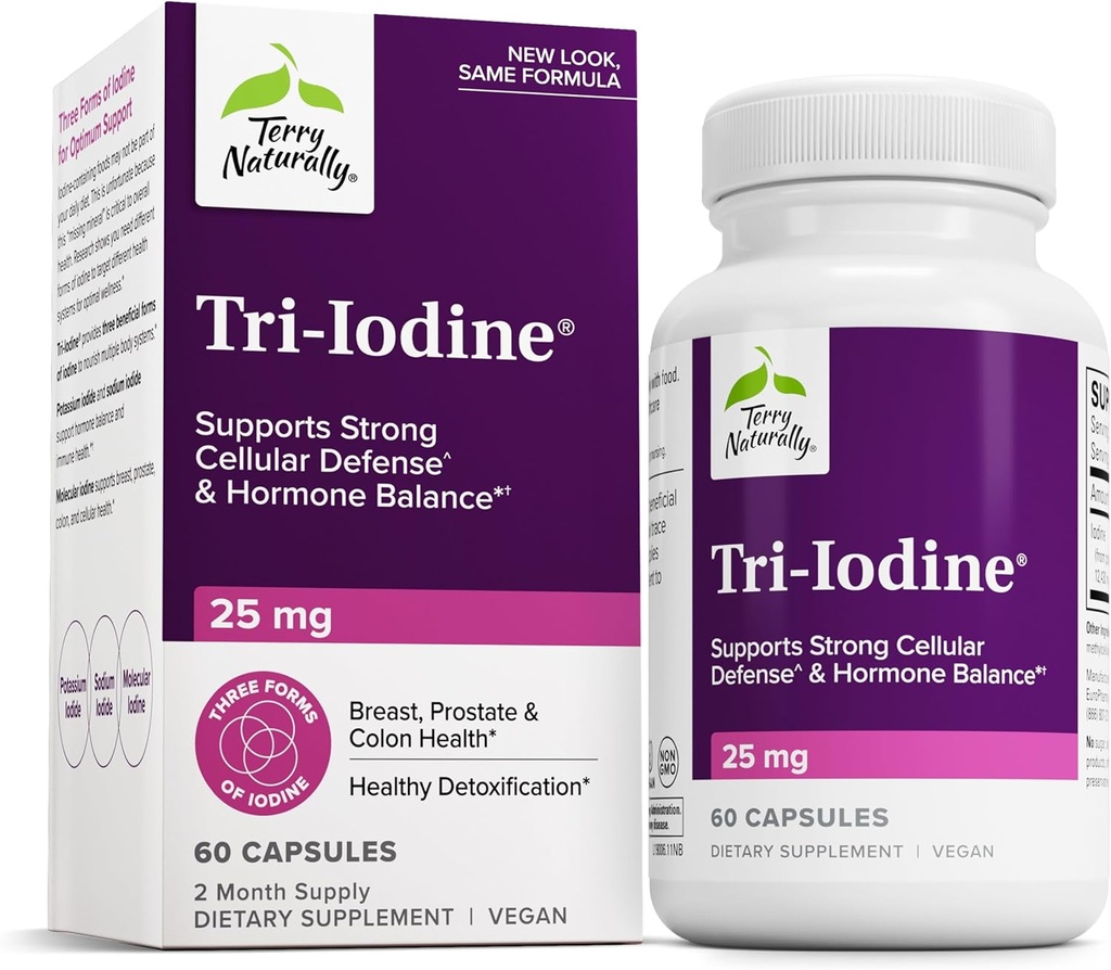 Terry Doğal Tri-Iodine - Meme & Prostate Health Support için Diyetsel Tamam - Sağlıklı Tiroid Fonksiyonu Tamam Yardım - 25 mg, 60 Capsules