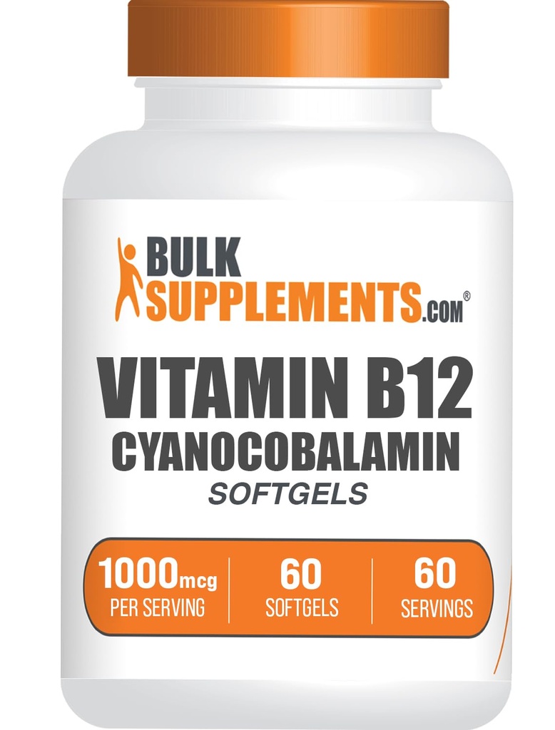 BulkSupplements.com Vitamin B12 Softgels - Vitamin B12 Supplement, Cyanocobalamin - Gluten Free, 1 Softgel per Service (1000mcg), 60 Count (kırda 1)