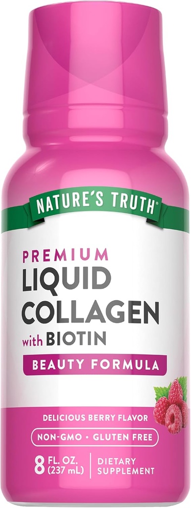Nature's Truth Liquid Collagen Supplement with Biotin | Type 1 & 3 | Berry Flavor | 8 fl oz | Non-GMO & Gluten Free Free