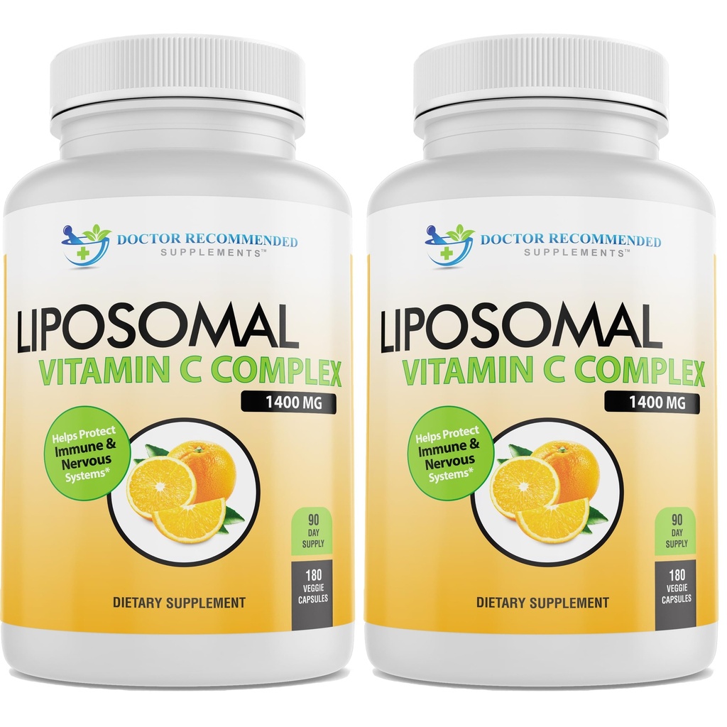 Liposomal Vitamin C 1400mg Per Servis - Yüksek Abvitamin Ascorbik Asit, Lypo-Spheric C Kompleks Immune Support Supplement w/Powerful Antioksis and Collagen ATM, (180 Veggie Caps 2 Pack)