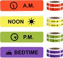 Tıp Biletleri İlaç Öğretim Etiketi Sürekli Kağıt Etiketi AM NOON PM Bedtime for Pill case Planlayıcı 0.4 * Roll 4 Pack başına 1.6inch (500 per Roll 4 Pack)