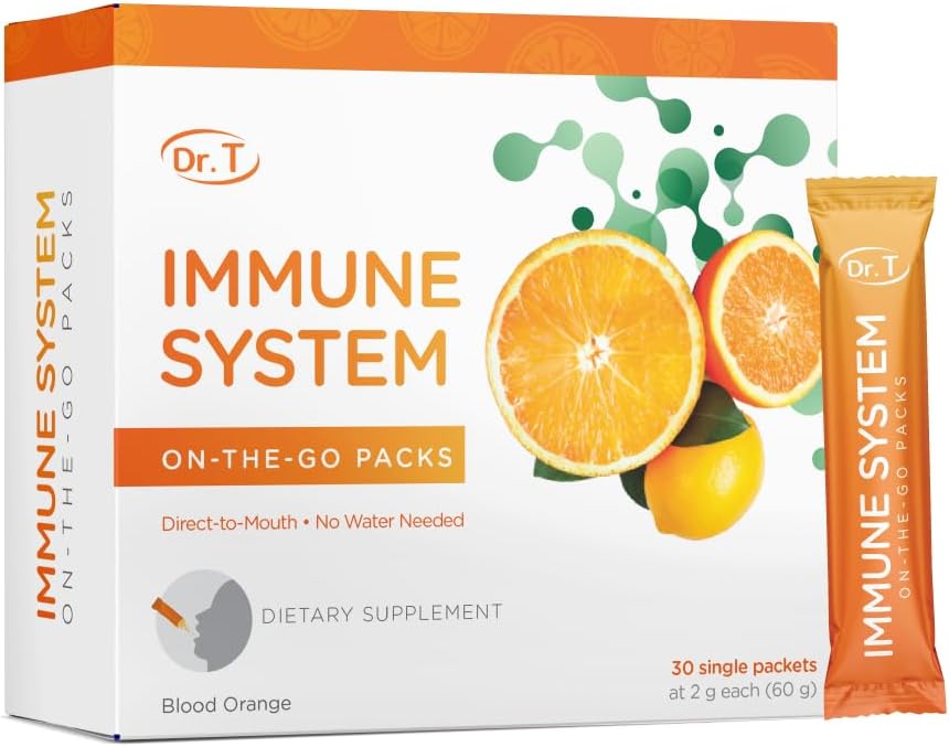 Dr. T On-The-Go Immune System Packs – Direct-to-Mouth Toz – Doğal Savunma Sistemleri, Oxidative Stres Koruma, Destekler Genel Olarak Yapılıyor - 30 Tek-Serve Paketleri