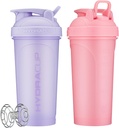 Hydra Cup ProFlow [2 Pack] 28 oz Shaker Şişeler Protein Shakes, Shaker Cups with Ball Blender Whisk, Shaker Şişe with Crime, Travel To Go, BPA Free (Pink & Mor, 28oz)