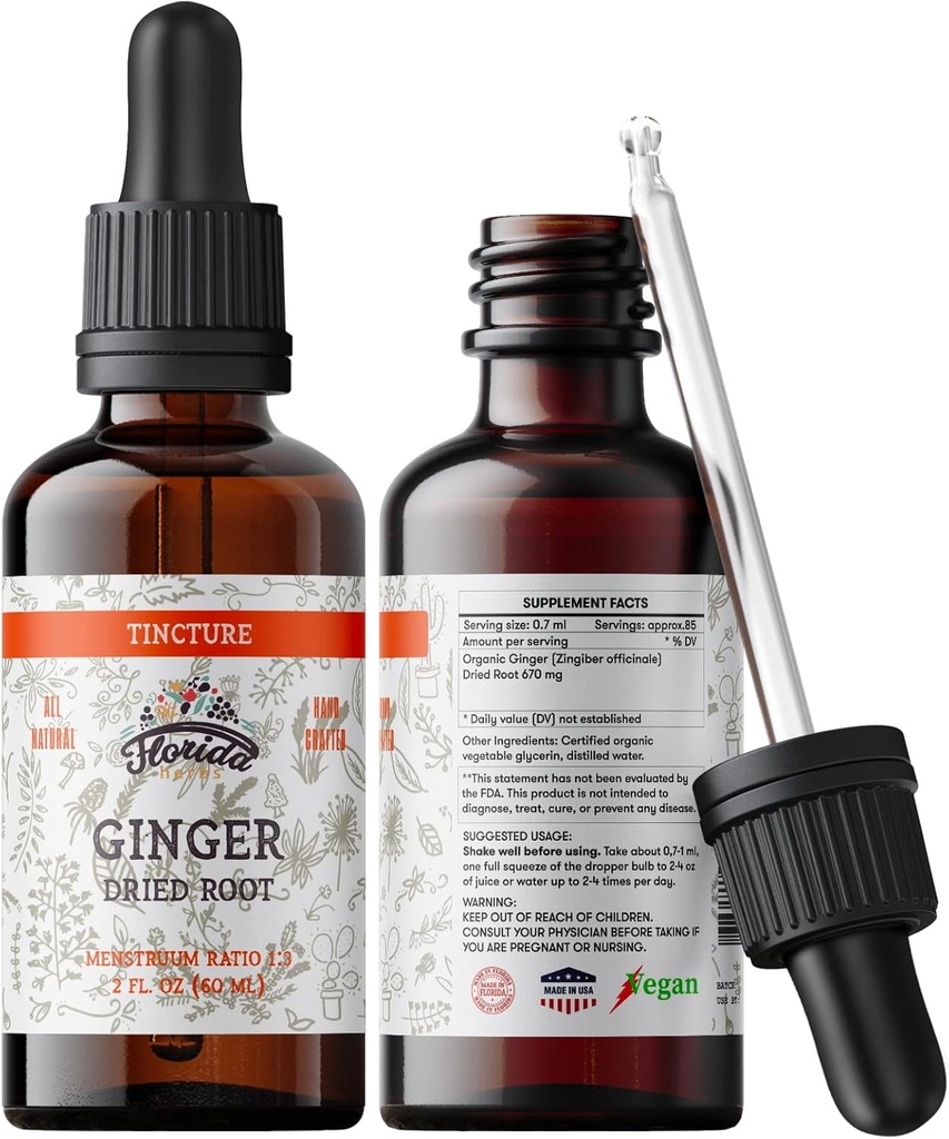 Ginger Tincture, Organik Ginger Extract (Zingiber officinale) kıl Kök, Ginger Supplement, Ginger USA