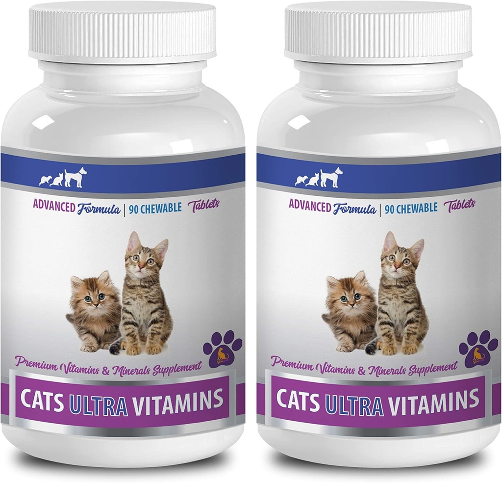 Υποστήριξη ήπατος γάτας - Ultra Vitamins για γάτες - Healthy Minerals and Vitamins Formula - Chews - γάτα Ασβέστιο - 2 μπουκάλια (180 Θεραπείες)