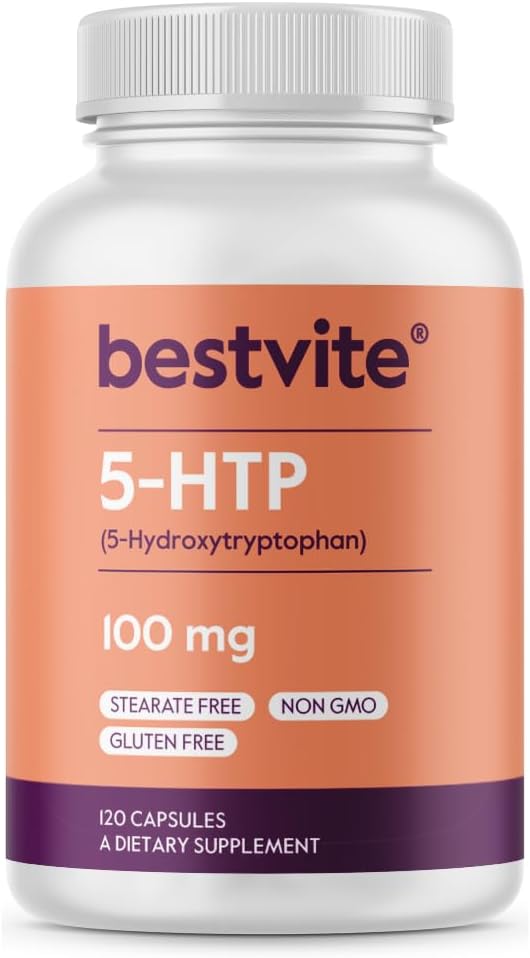 BESTVITE 5-HTP 100 mg (120 Capsules) - No Stearates - No Flow Agents - Non GMO - Gluten Free