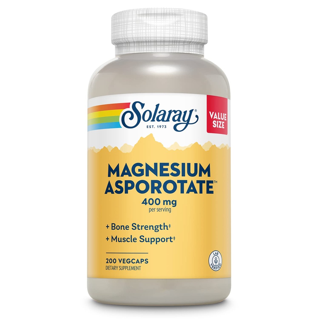 Solaray Magnezyum Asporotate 400 mg | Aspartate, Orotate & Citrate Kompleksi | Sağlıklı Kalp, Kas, Nerve & Circulatory Function Support | 200 VegCaps