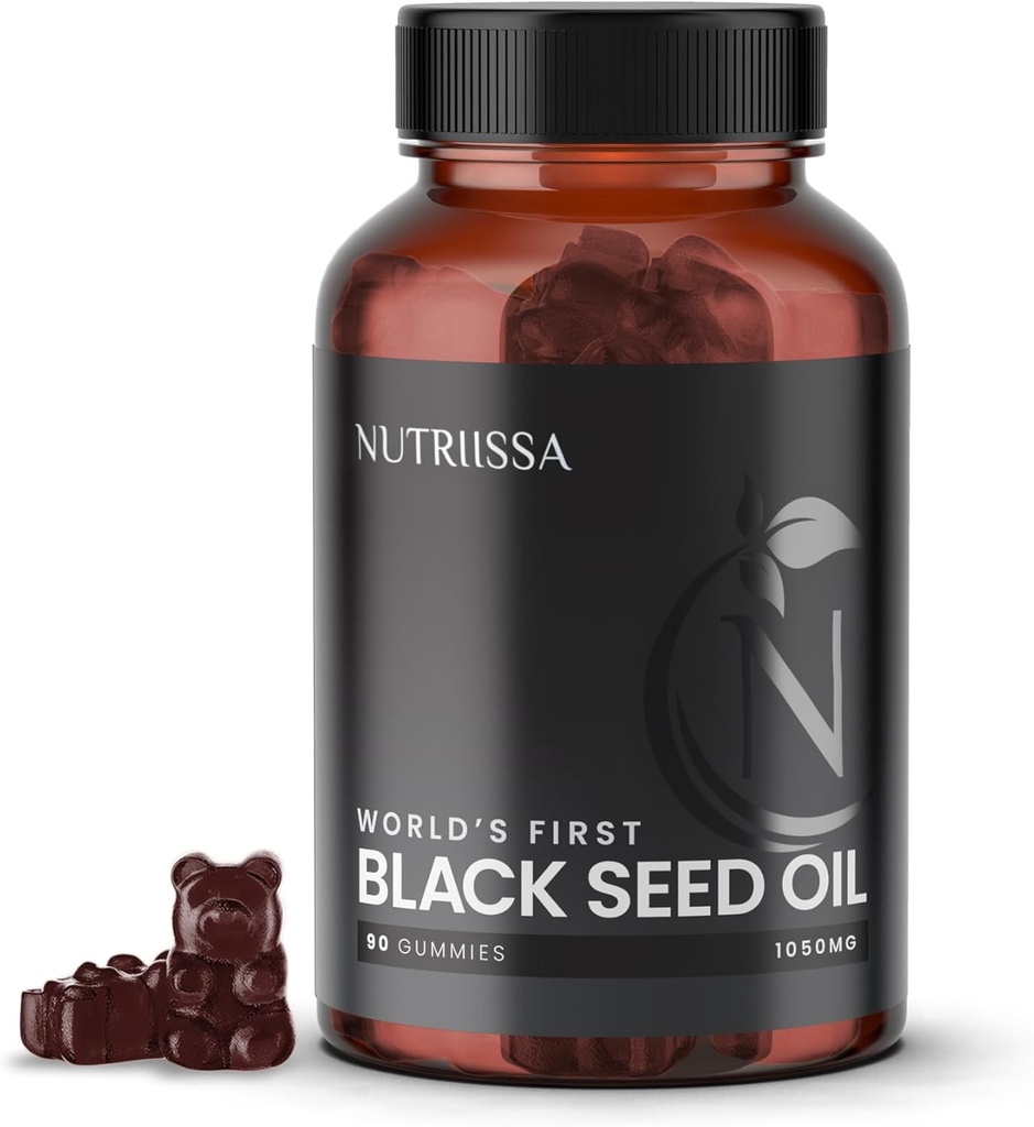 Nutriissa Black Tohum Yağı + Yaşlı Berry Gummies – Cold-Pressed Black Cumin Tohum Nigella Sativa Petrol - EPEB Saf ve Potency için sertifikalı - 90 Blueberry Flavored Vegan Gummies