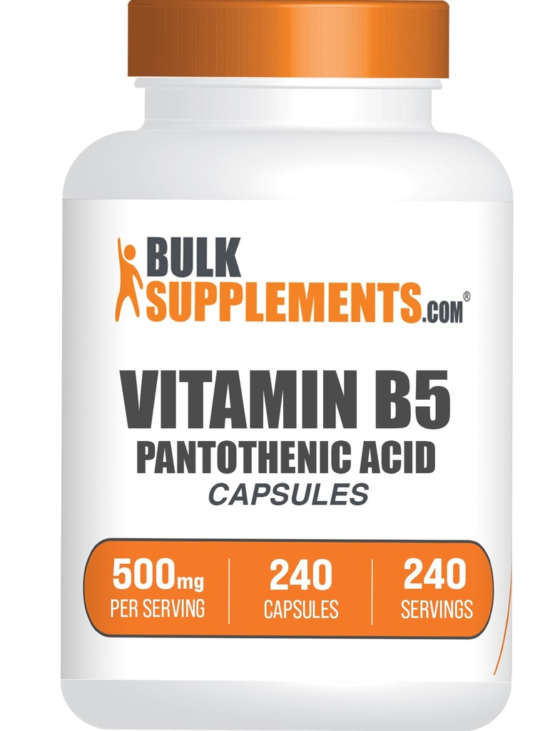 BulkSupplements.com Vitamin B5 Capsules - Pantothenic Acid, B Vitamin Tamam, Pantothenic Acid 500 mg - Gluten Free, 1 Capsule in 1)