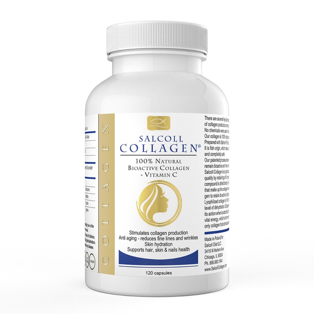 Salcoll Pure Marine Collagen Skin Capsules (120 Kont) – Kadınlar ve Erkekler için Anti-Aging Supplement, Wrinkles, Supports Skin, Hair & Nails with Hydration & Nourishment