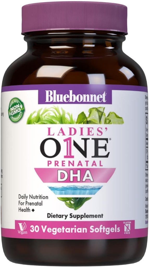 Bluebonnet Beslenme Kadınları Bir Prenatal DHA, Prenatal Sağlık Için Günlük Beslenme*, Non-GMO, Vegan, Gluten-Free, 30 Vegetarian Softgels, 30 Hizmetler
