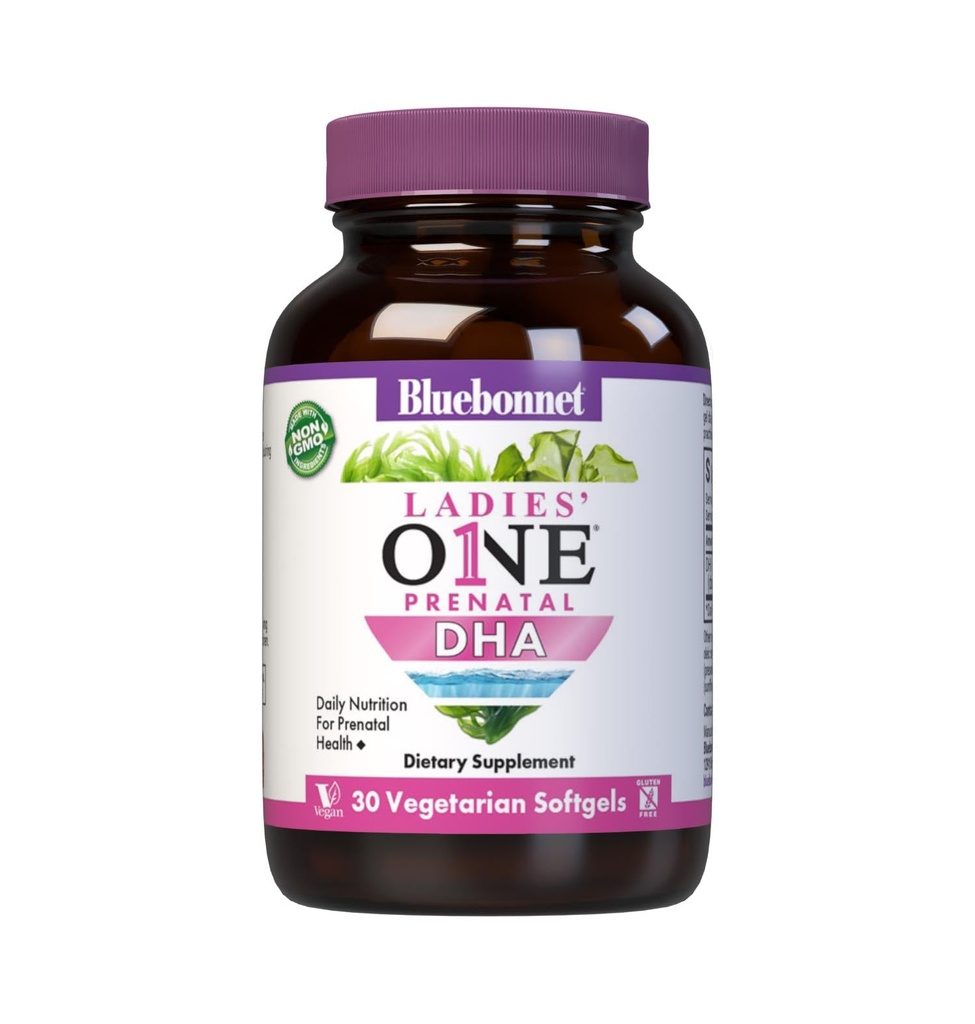 Bluebonnet Beslenme Kadınları Bir Prenatal DHA, Prenatal Sağlık Için Günlük Beslenme*, Non-GMO, Vegan, Gluten-Free, 30 Vegetarian Softgels, 30 Hizmetler