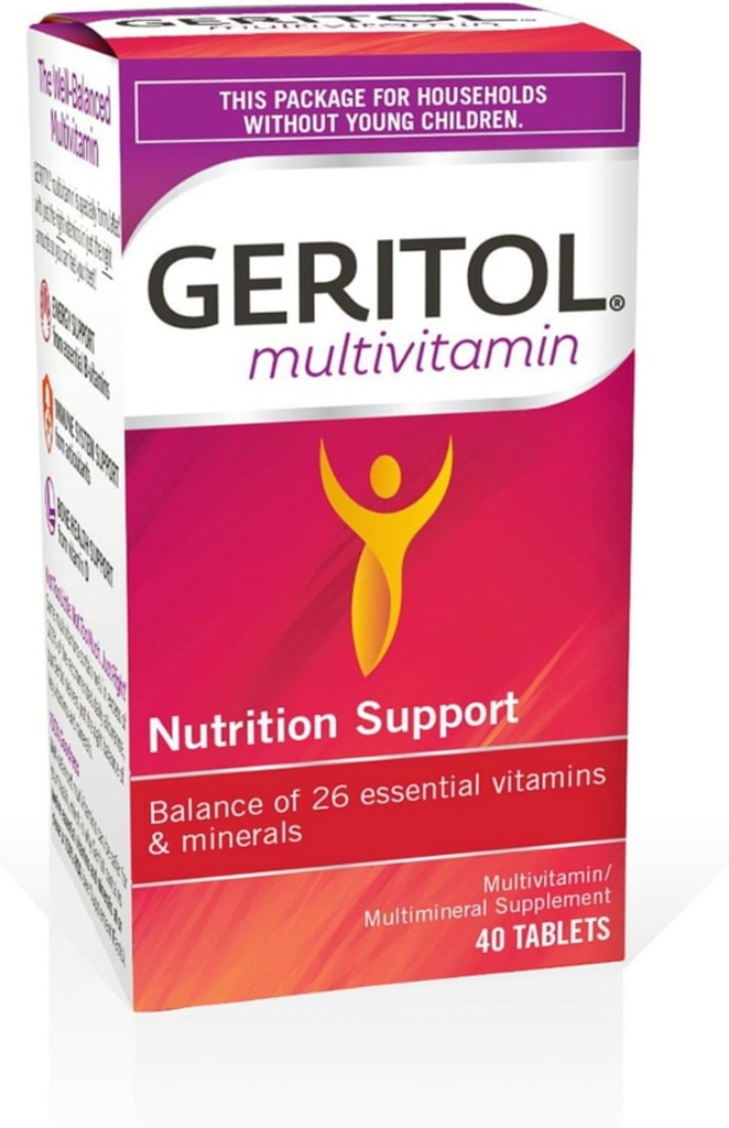 Geritol, Multivitamin Supplement, Contains B-Vitamins, Antioksis, Vitaminler C, E & D ve Iron, 26 Temel Vitaminler ve Mineraller, Gluten-Free, Non-GMO, No Yapay Sweeteners, 40 Tabletler