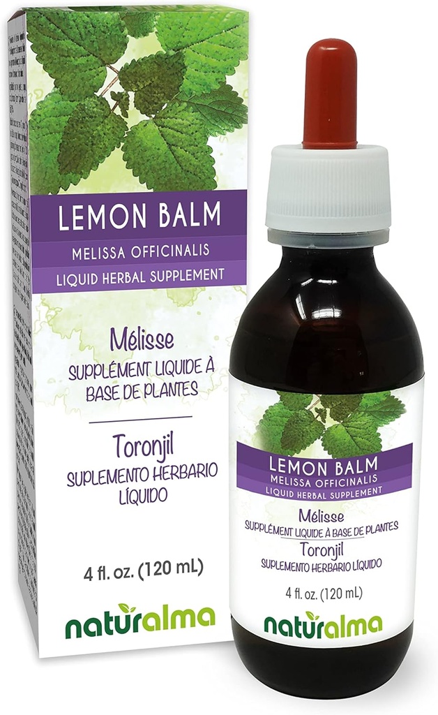 Naturalma Lemon Balm (Melissa officinalis) Leaf Alcohol-Free Tincture - 4 fl oz Liquid Extract in Drops - Herbal Supplement - Vegan