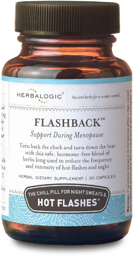 Herbalogic - Flashback Καψάκια βοτάνων - Φυσική ανακούφιση για Εμμηνοπαυσιακές Καυτές Αναλαμπές, Νυχτερινές Ιδρώσεις, Αϋπνία, Ευερεθιστότητα & Αναταραχές - 30 Cap Count