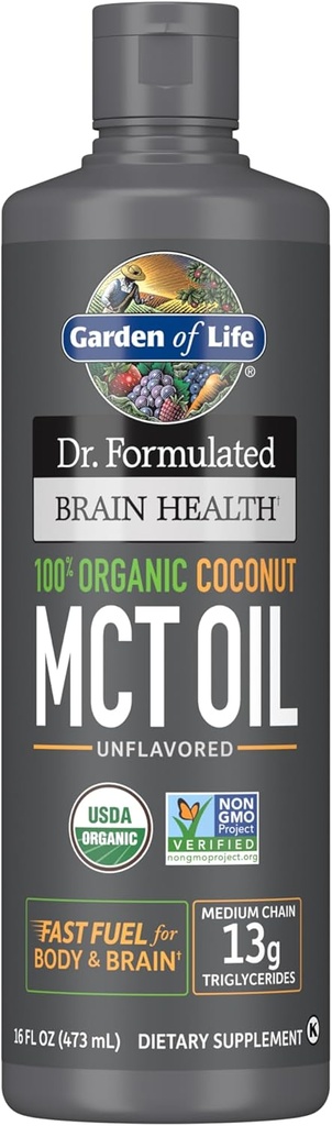 Life Dr. Formulaed Brain Health 100% Organik Coconut MCT Oil 16 fl oz Unflavored, 13g MCTs, Body & Brain Fuel, sertifikalı Non-GMO Vegan & Gluten Free, Hexane-Free