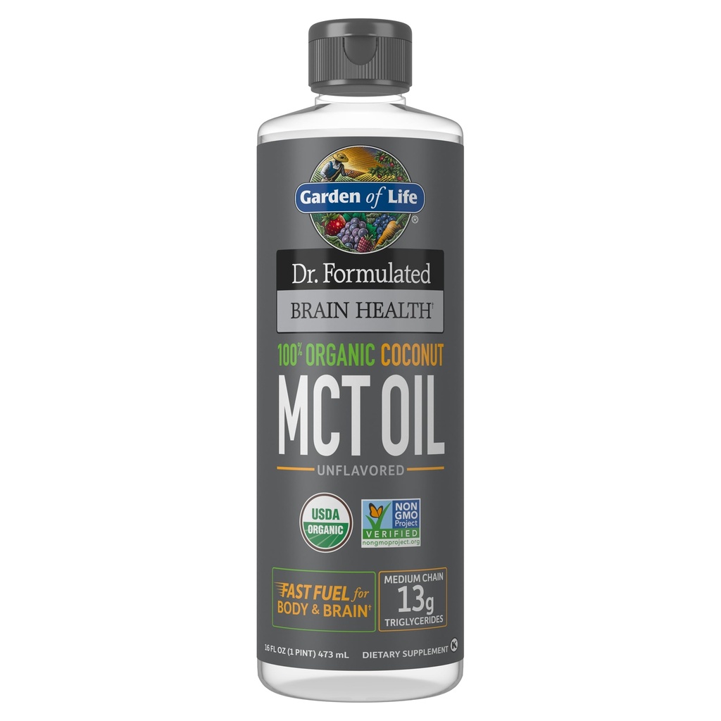 Life Dr. Formulaed Brain Health 100% Organik Coconut MCT Oil 16 fl oz Unflavored, 13g MCTs, Body & Brain Fuel, sertifikalı Non-GMO Vegan & Gluten Free, Hexane-Free