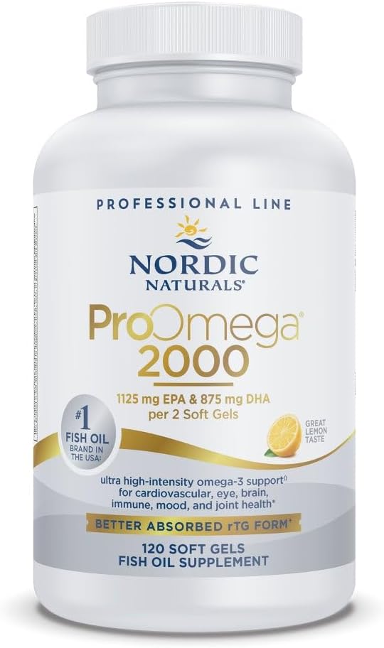 Nordic Naturals ProOmega 2000, Lemon Flavor - 120 Soft Gels - 2150 mg Omega-3 - Ultra High-Potency Fish Oil - EPA & DHA - Beyin, Eye, Heart, & Immune Health - Non-GMO - 60 Hizmetler