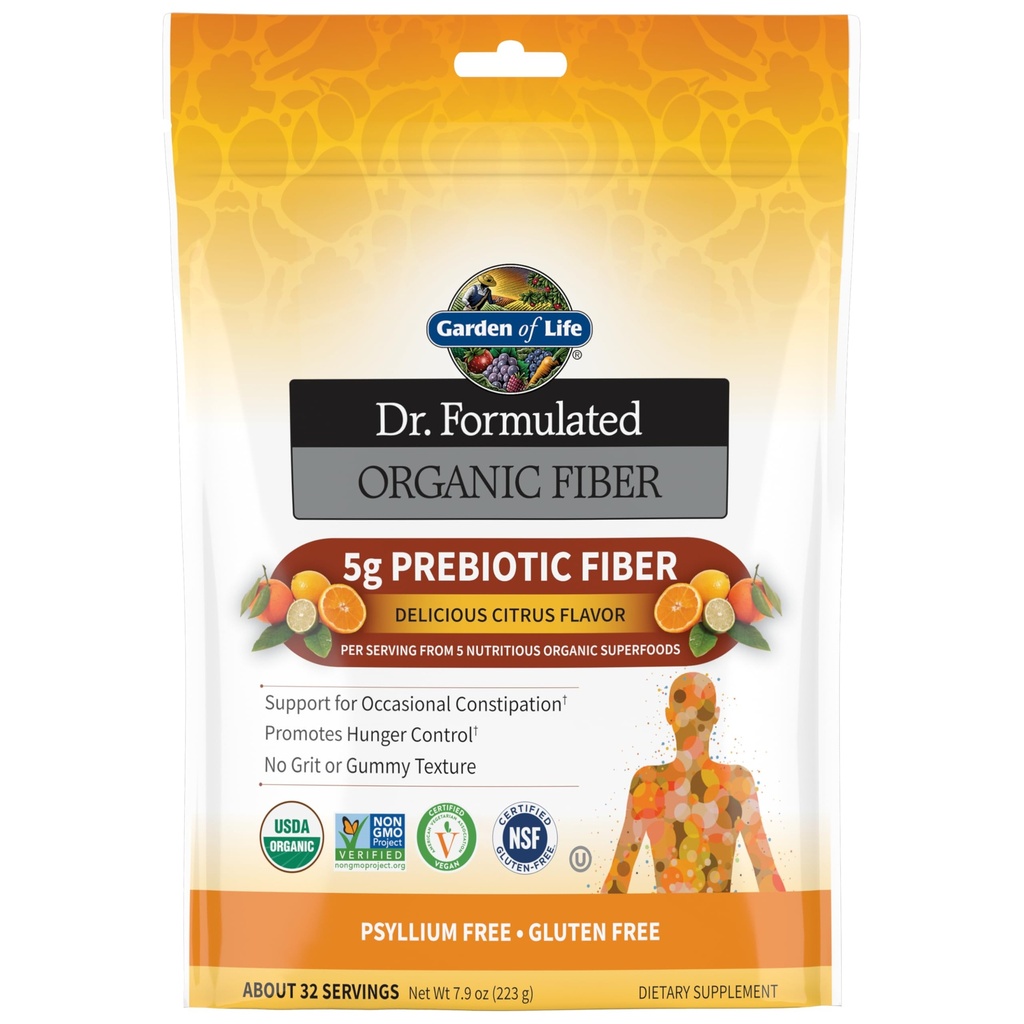 Life Dr Formulated Organic Fiber Supplement Toz Citrus, Sugar Free, Psyllium Free Prebiyotik Superfoods, Constipation Relief and Hunger Control for Men and Women, 32 Services