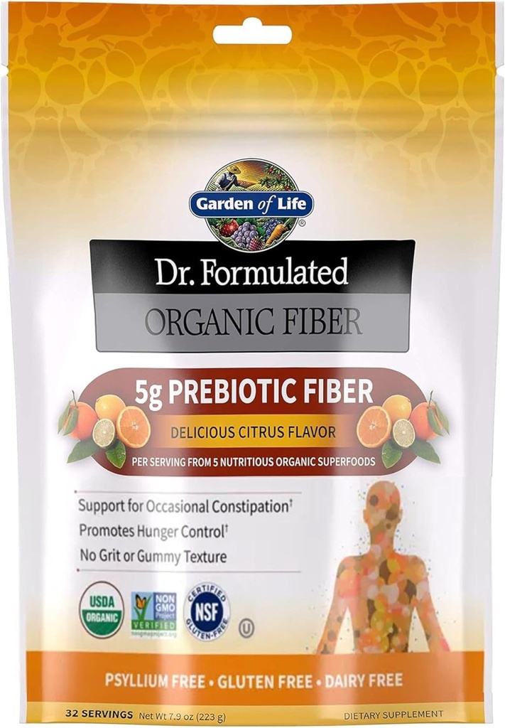 Life Dr Formulated Organic Fiber Supplement Toz Citrus, Sugar Free, Psyllium Free Prebiyotik Superfoods, Constipation Relief and Hunger Control for Men and Women, 32 Services