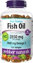 Webber Naturals Fish Oil 2850 mg, Υψηλή Ικανότητα, 1.800 mg Ωμέγα-3 ανά Σερβίρισμα, 120 Clear Enteric Softgels, Όχι Fishy Επίγευση, Ultra-Purified, Υποστηρίζει την καρδιά, Γνωστική, και Κοινή Υγεία