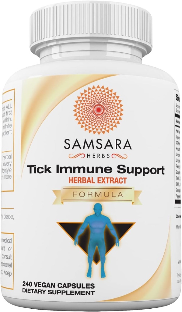 Samsara Herbs Immune Support - Japonca Knotweed, Cats claw, Andrographis, Cryptolepis, Sarsaparilla, Resveratrol, Tick Bite Support 240 Capsules