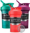 BlenderBottle Classic V2 Shaker Şişe Protein Shakes ve Pre Workout, 20Ounce (3 Pack), Red, Green, Plant