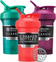 BlenderBottle Classic V2 Shaker Şişe Protein Shakes ve Pre Workout, 20Ounce (3 Pack), Red, Green, Plant