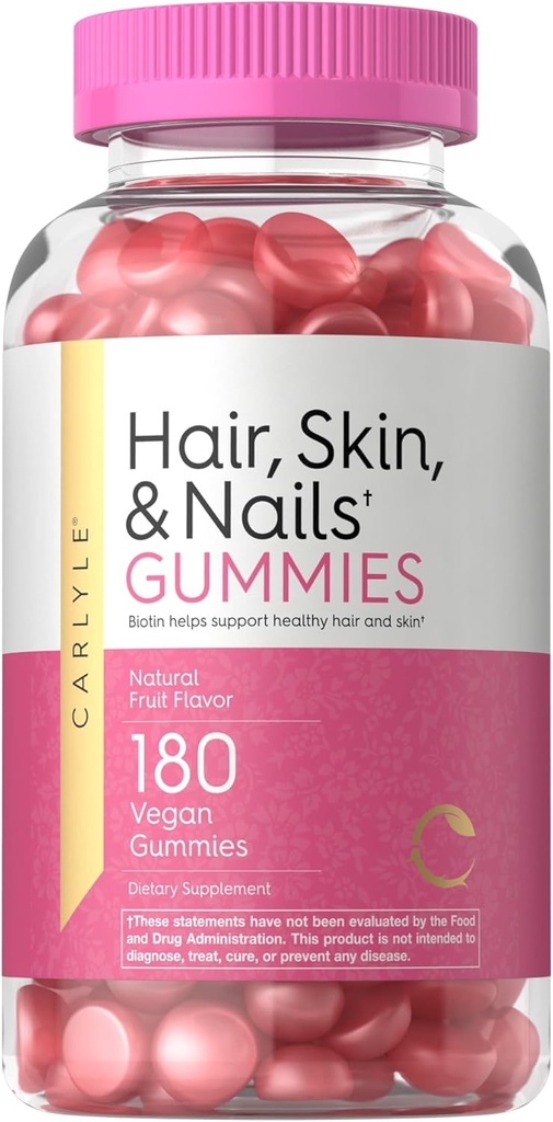 Carlyle Hair Skin ve Nails | 180 Vegan Gummies | Meyve Erkekler ve Kadınlar için Tamamlandı | Biotin | Non-GMO & Gluten Ücretsiz