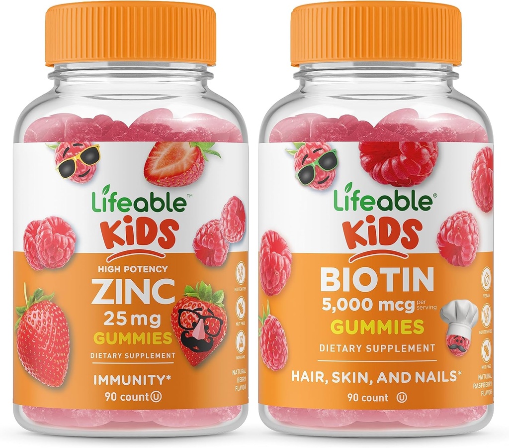Lifeable çinko 25 mg Kids + Biotin Kids, Gummies Sche - Great Tasting, Vitamin Supplement, Gluten Free, GMO Free, Chewable Gummy