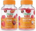 Lifeable Zinc 25mg Kids + Biotin Kids, Gummies Bundle - Great Tasting, Vitamin Supplement, Gluten Free, GMO Free, Chewable Gummy