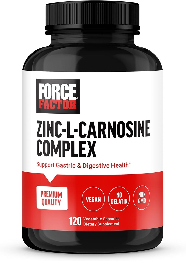 FORCE FACTOR çinko L-Carnosine Capsules Gaztrik ve Digestive Health, Digestion and Bloating Supplement, Vegan, Non-GMO, No Gelatin, 120 Capsules