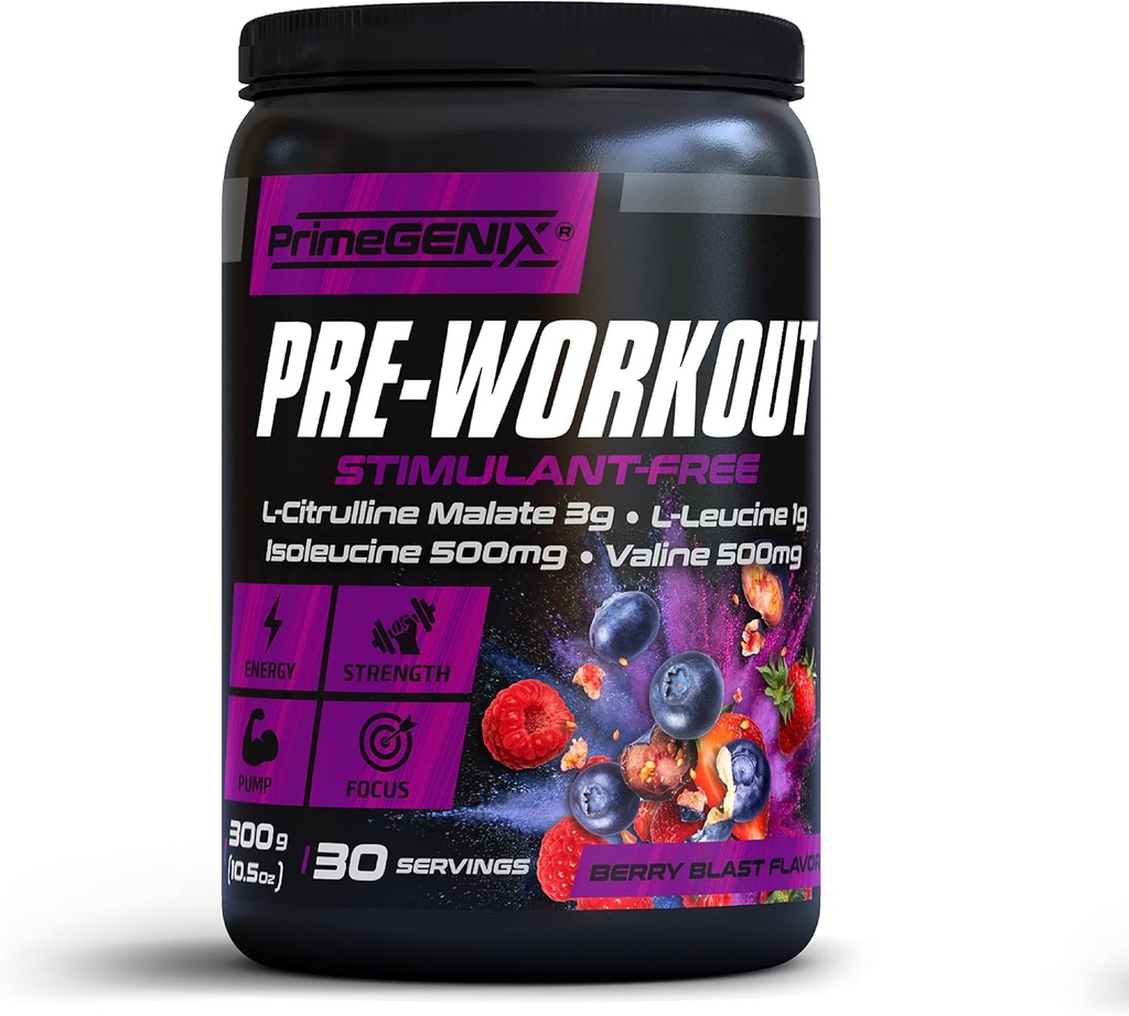 Stimulant-Free Pre Workout Toz for Men and Women - Energy Boost Drink with Beta Alanine, L Citrulline - ABD'de yapılan 30 Servisler