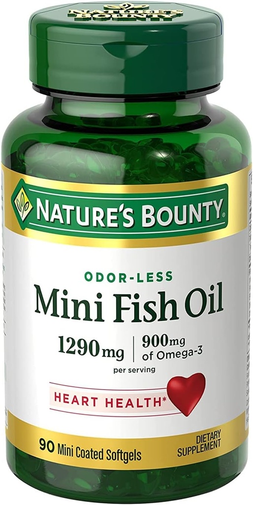 Fish Oil 1290 mg, Mini Odorless Softgels, 2 Bottles (90 Count)