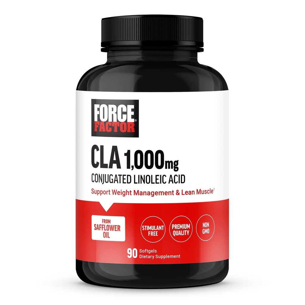 FORCE FACTOR CLA Συμπληρώματα, CLA 1000 mg, Conjugated Linoleic Acid to Support Body Composition and Lean Mys Mass, Made from Safflower Oil, Simulant Free, Non-GMO, 90 Softgels