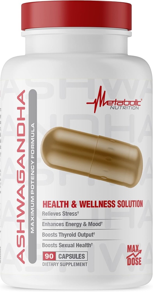 Metabolik Beslenme Ashwagandha 2200mg Organik Ashwagandha Toz ve Siyah Pepper Ekstraksiyon ile yapıldı, 90 Vegan Capusles