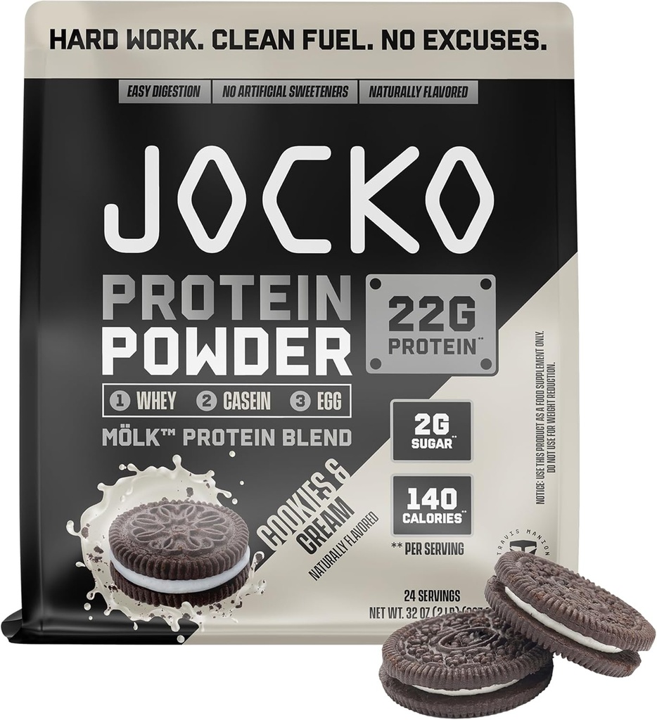 Jocko Yakıt Mölk Whey Protein Tozu - Keto, Probiyotikler, Digestive Enzymes, Amino Asitler, Low Sugar Monk Meyveleri - Destekler Kas Kurtarma ve Büyüme (24 Hizmetler, Kurabiyeler ve Krem)