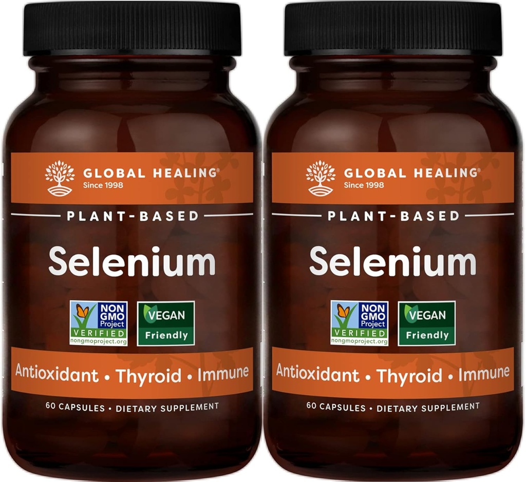 Global Healing Center Selenium 200mcg 2Pack, Pure Selenium Supplement with Organic Materialss, Antioksis for Yourroid & Immune Health for Men & Women - More Than Selenium 100 mcg (60 Capsules)