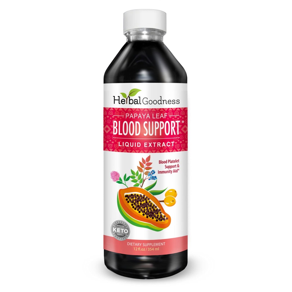 Papaya Leaf Blood Support Liquid - 15X Strength - Papaya Leaf Ekstraksiyon - Sağlıklı Plaklar, Kan Temiz, Digestion, Papaya Enzyme -12oz Liquid - Herbal Goodness (1 bttl)