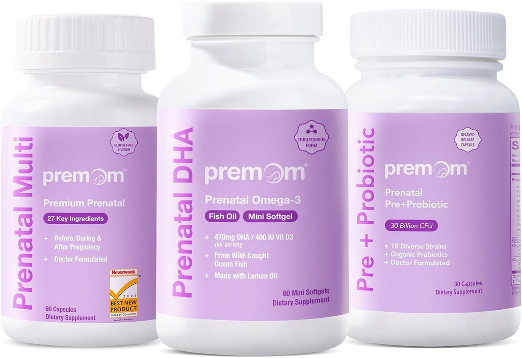 Premom Prenatal Probiyotikler + Prenatal DHA Balık yağı + Prenatal Formula Vitamini