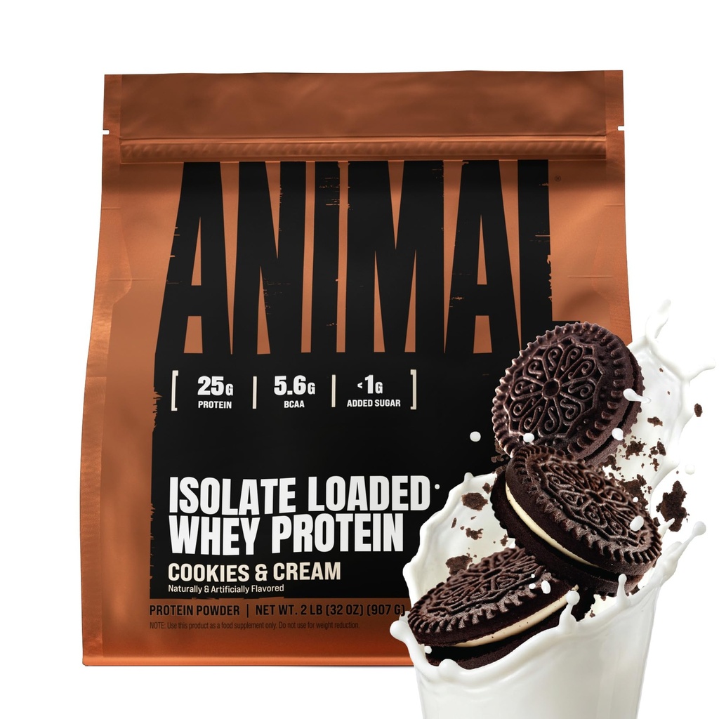Animal Whey Isolate protein Toz - Pre & Post Workout Muscle Builder ve Recovery için Erkekler ve Kadınlar için Enzymes - 25g Protein, Great Taste, Low Sugar - Cookies & Cream 2 lbs