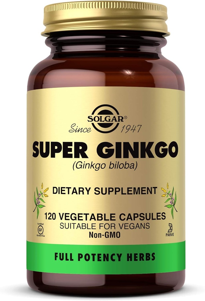 Solgar Super Ginkgo, 120 Sebze Kapsülleri - Tam Potency (FP) - Antioksi & Nervous System Support - Brain Health - Non-GMO, Vegan, Gluten Free, Dairy Free, Kosher - 120 Hizmet