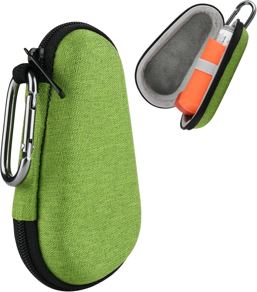 Beautyflier Asthma Inhaler Travel Case, Portable Zipper Carry Case for Inhaler with Clip-On Carabiner, EVA Travel Handy Προστατευτικός Κάτοχος για Ενήλικες και Παιδιά, Inhaler Δεν Περιλαμβάνεται (4IN, Green)